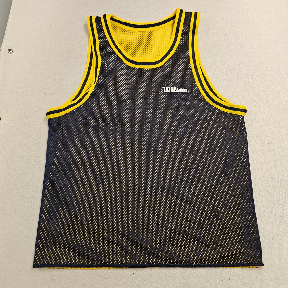 Wilson Reversible Mesh Jersey Tank Top Navy Yellow Men Large Basketball Athletic